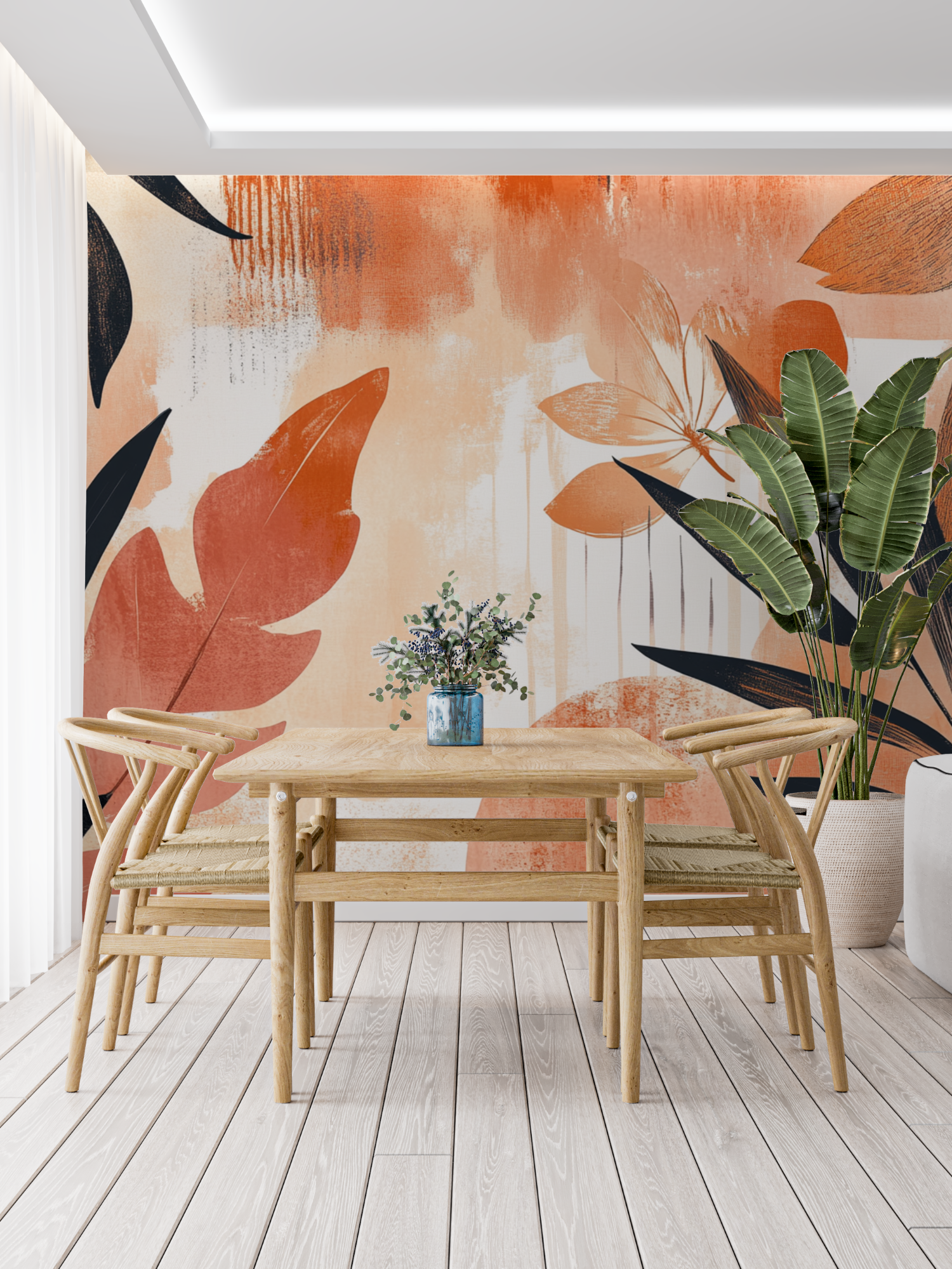 Papier peint terracotta et rose poudre panoramique tendance