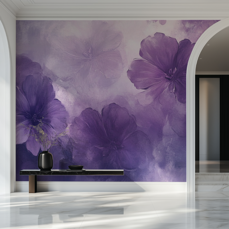 Papier peint fleur mauve salon beau