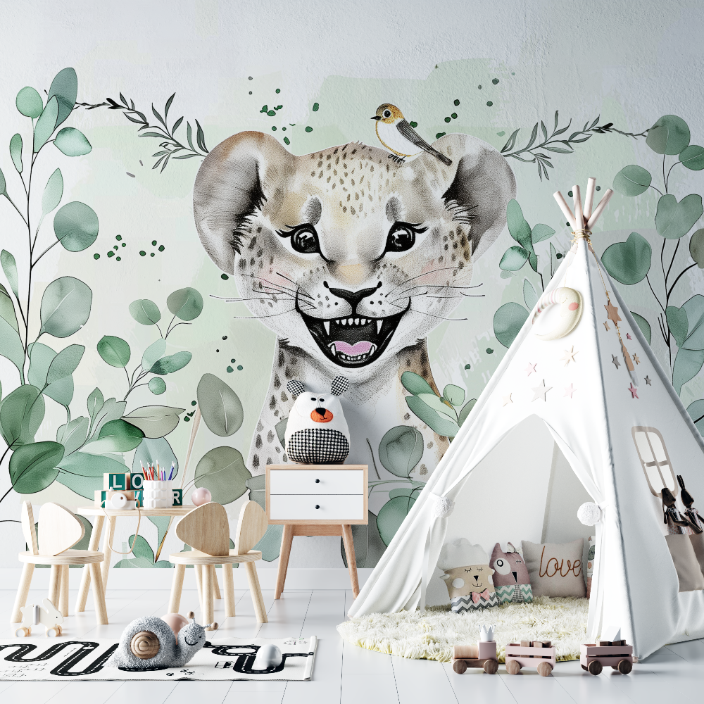Papier peint animaux vert deau enfant chambre bebe