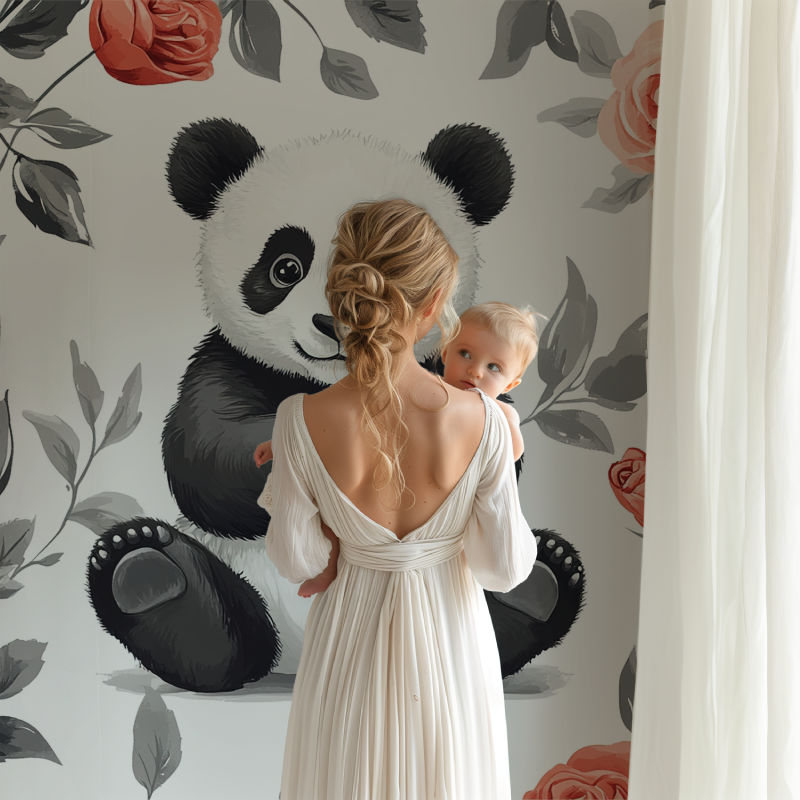 Papier peint panda floral bb123