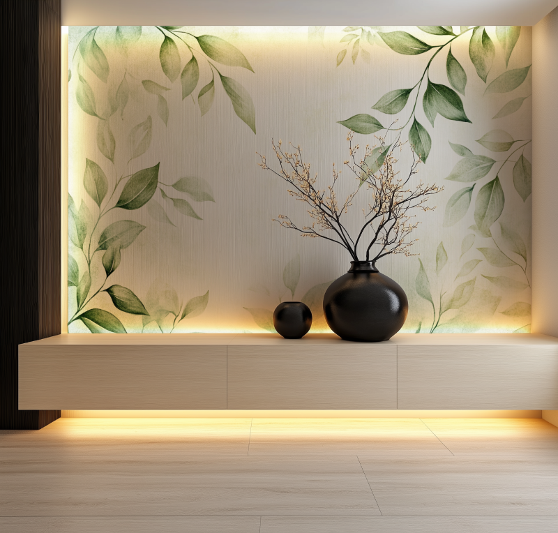 Papier peint vintage feuilles salon neon