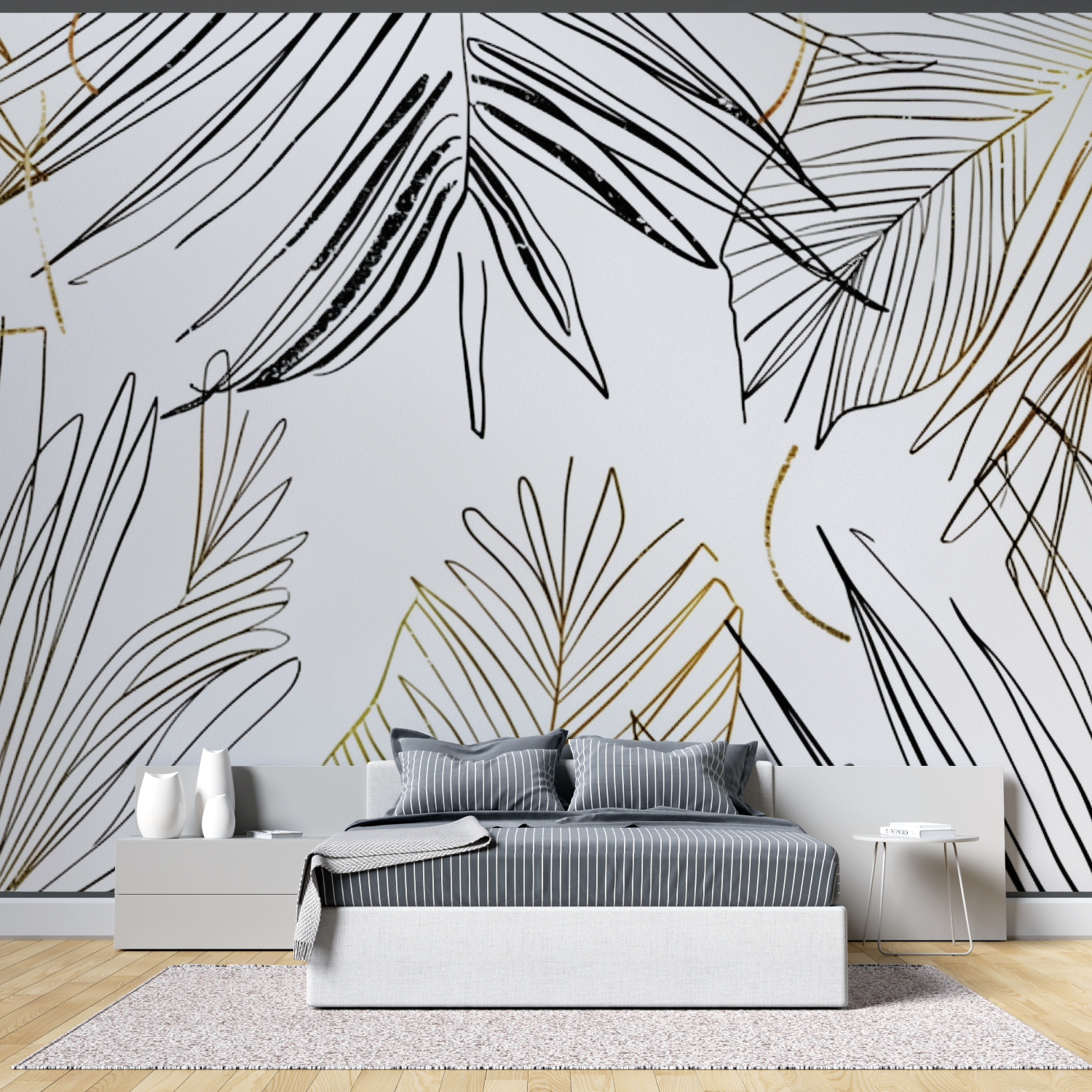 Papier peint panoramique ligne vegetale tete de lit