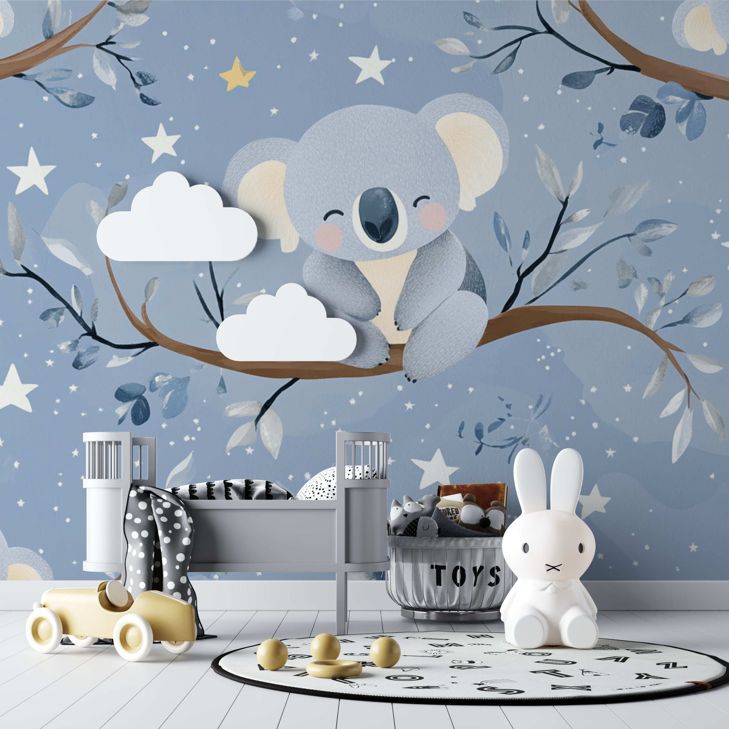 Papier peint koala et etoiles nacrees bebe tipi