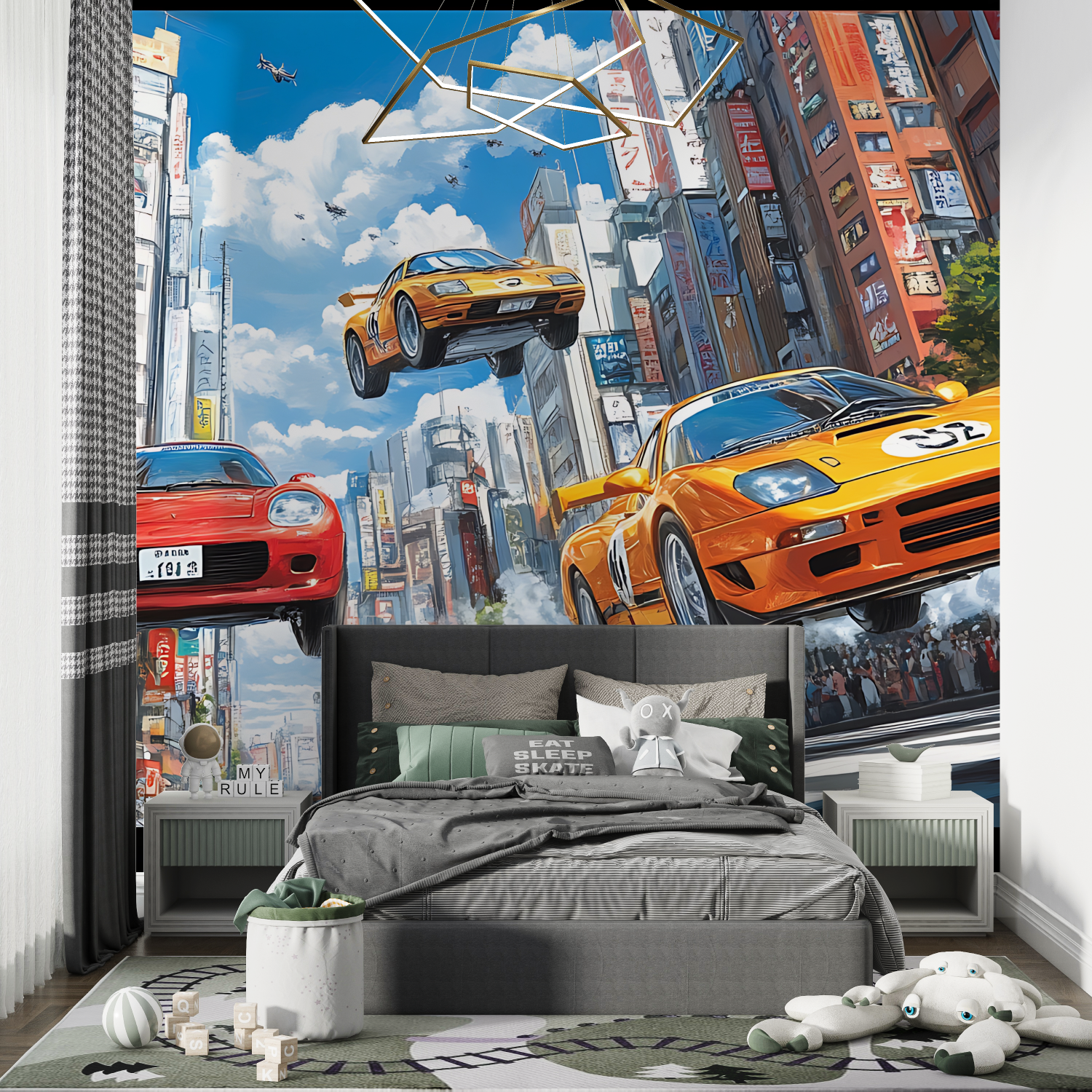 Papier peint voiture jaune chambre de garcon