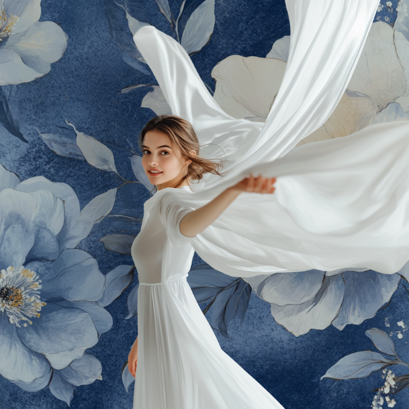 Papier peint fleur bleu marine modele