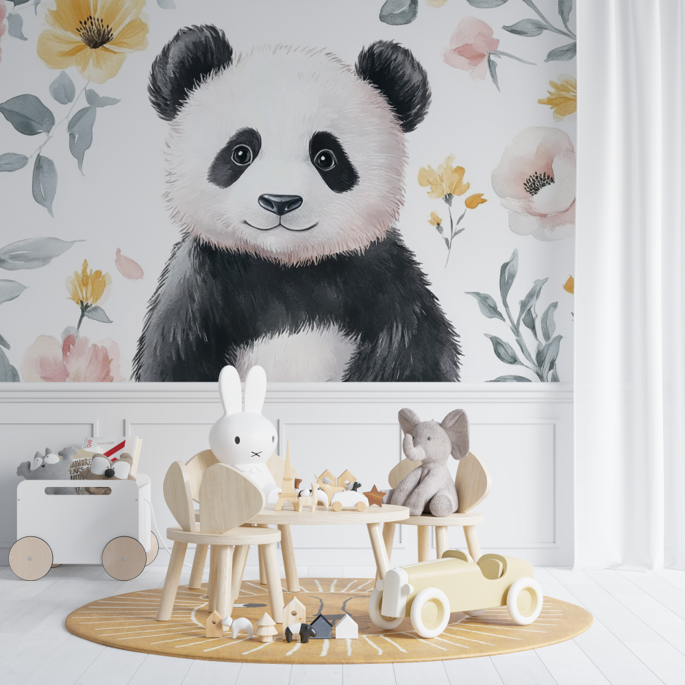 Papier peint panda et motifs enfantins chambre de bebe