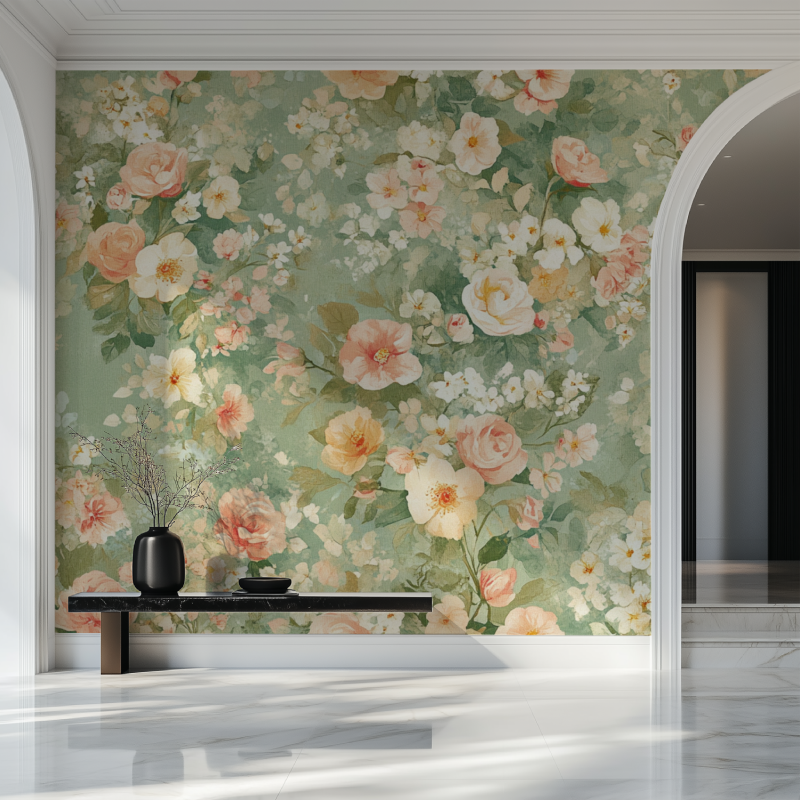 Papier peint vintage enfants fleuris salon beau