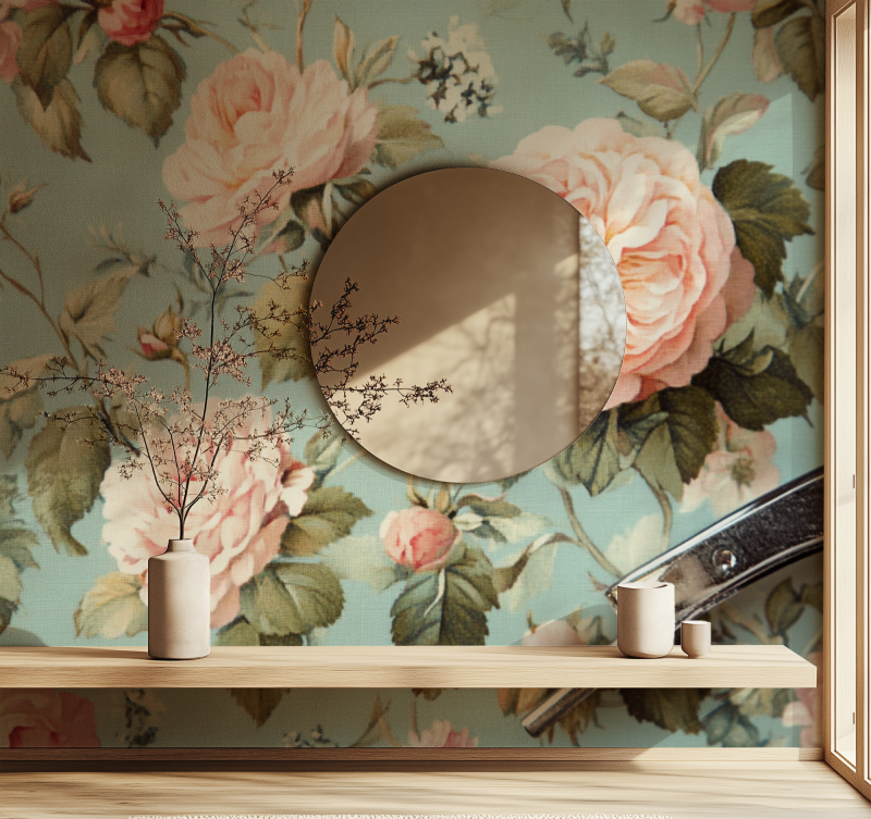 Papier peint vintage fleuries miroir