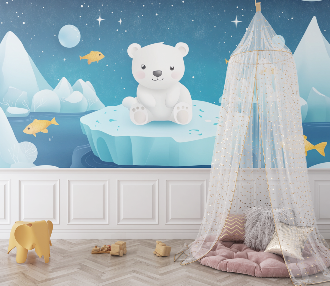 Papier peint bebe ours blanc bebe