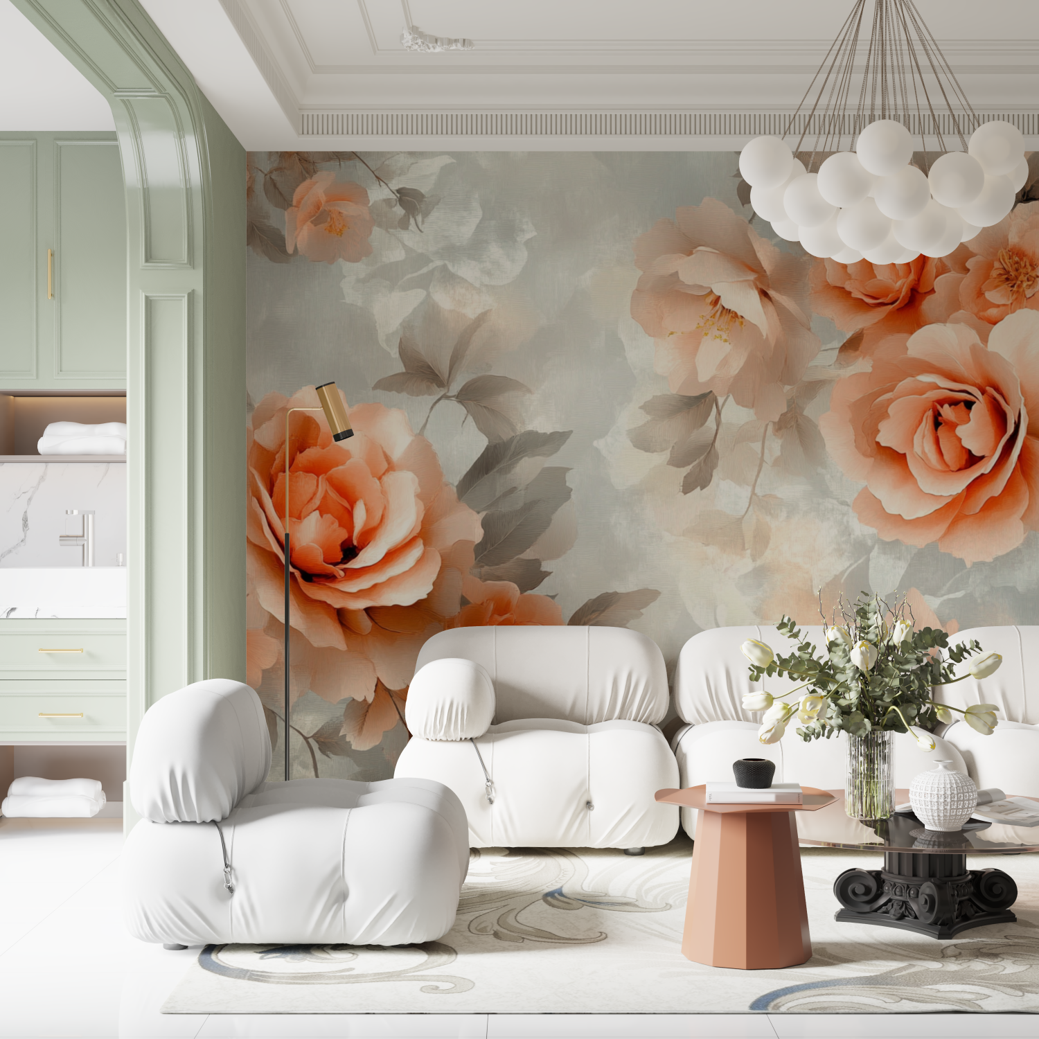 Papier peint aquarelle fleurs vintages contemporain