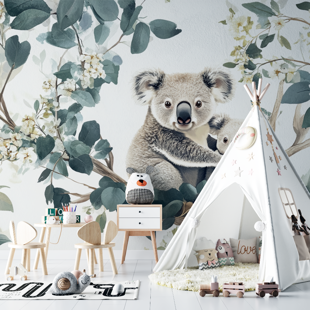 Papier peint koala dans une foret laiteuse chambre bebe