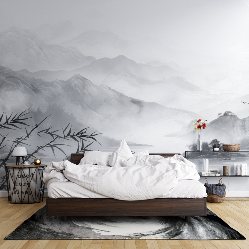 Papier peint montagne artistiqu...necy gris leroy merlin mur