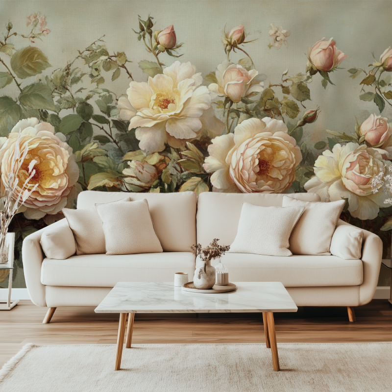 Papier peint style anglais vintage fleuries canape simple