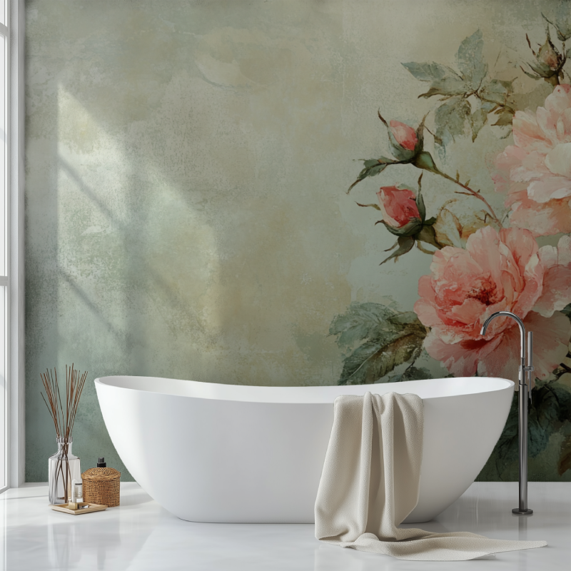 Papier peints vintage fleurs sdb