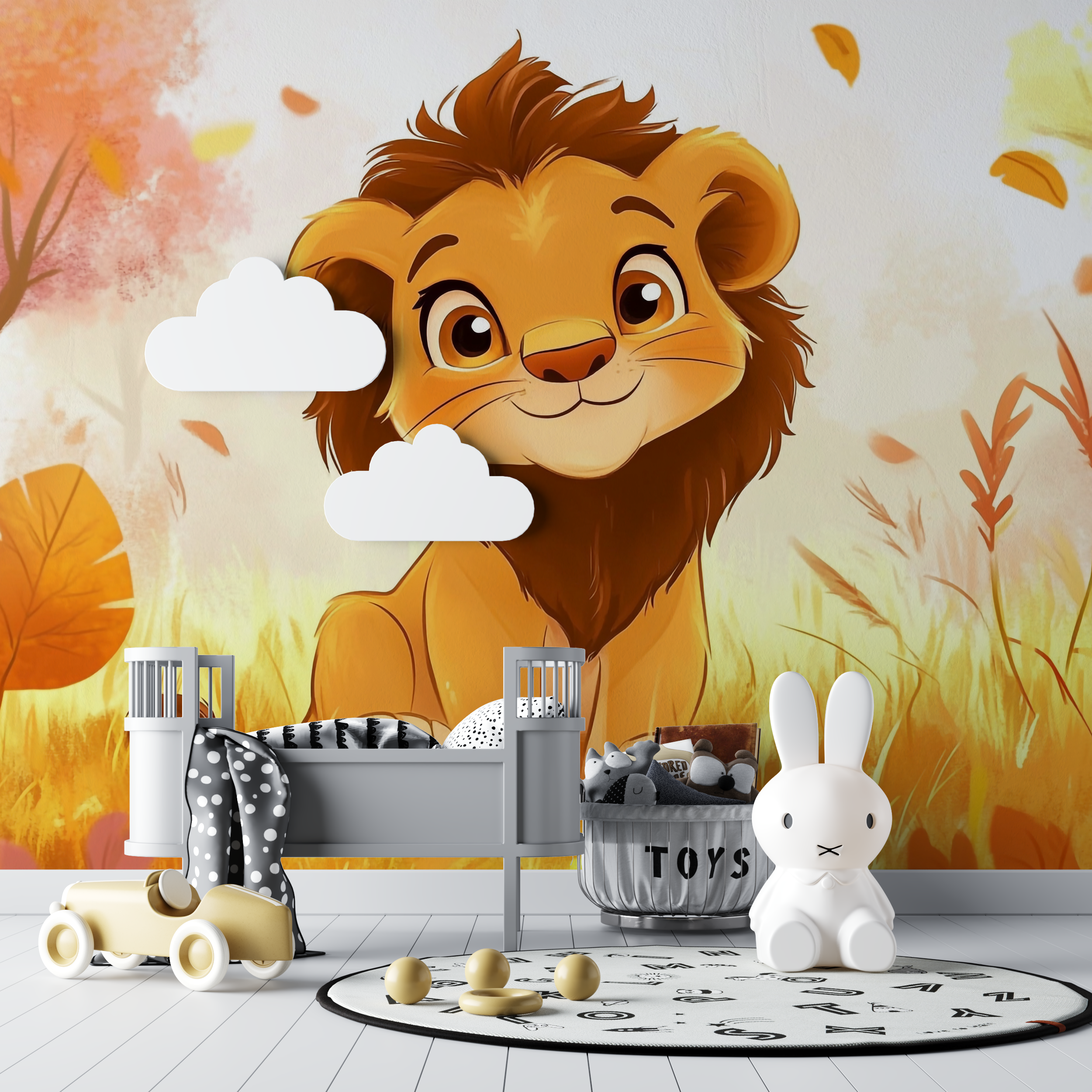 Papier peint lionceau dessin anime bebe tipi