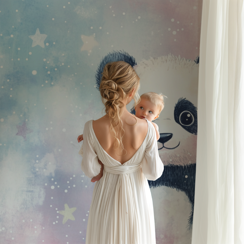Papier peint panda et etoiles filantes bb123