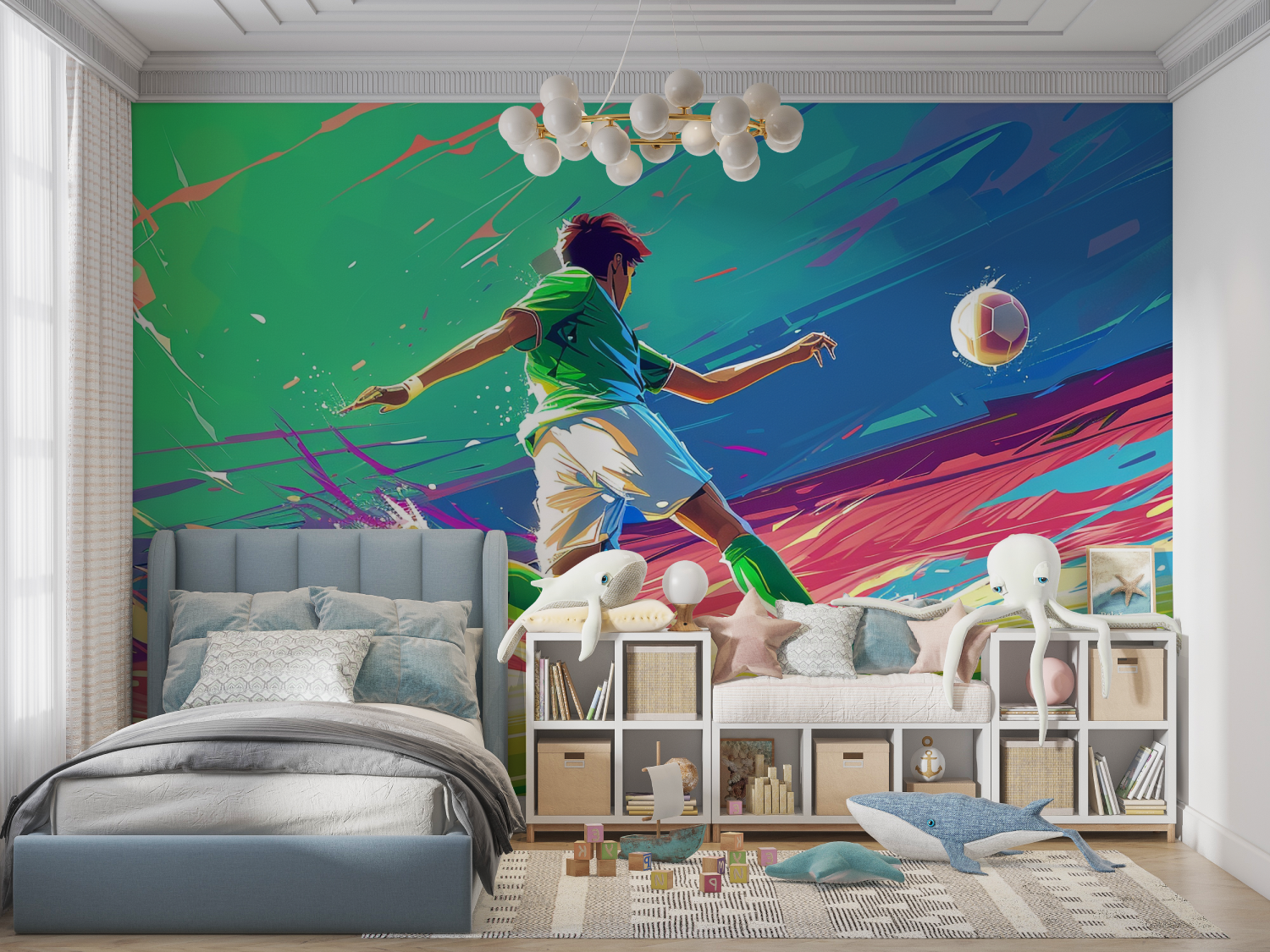 Papiers peint ballons de foot panoramique garcon