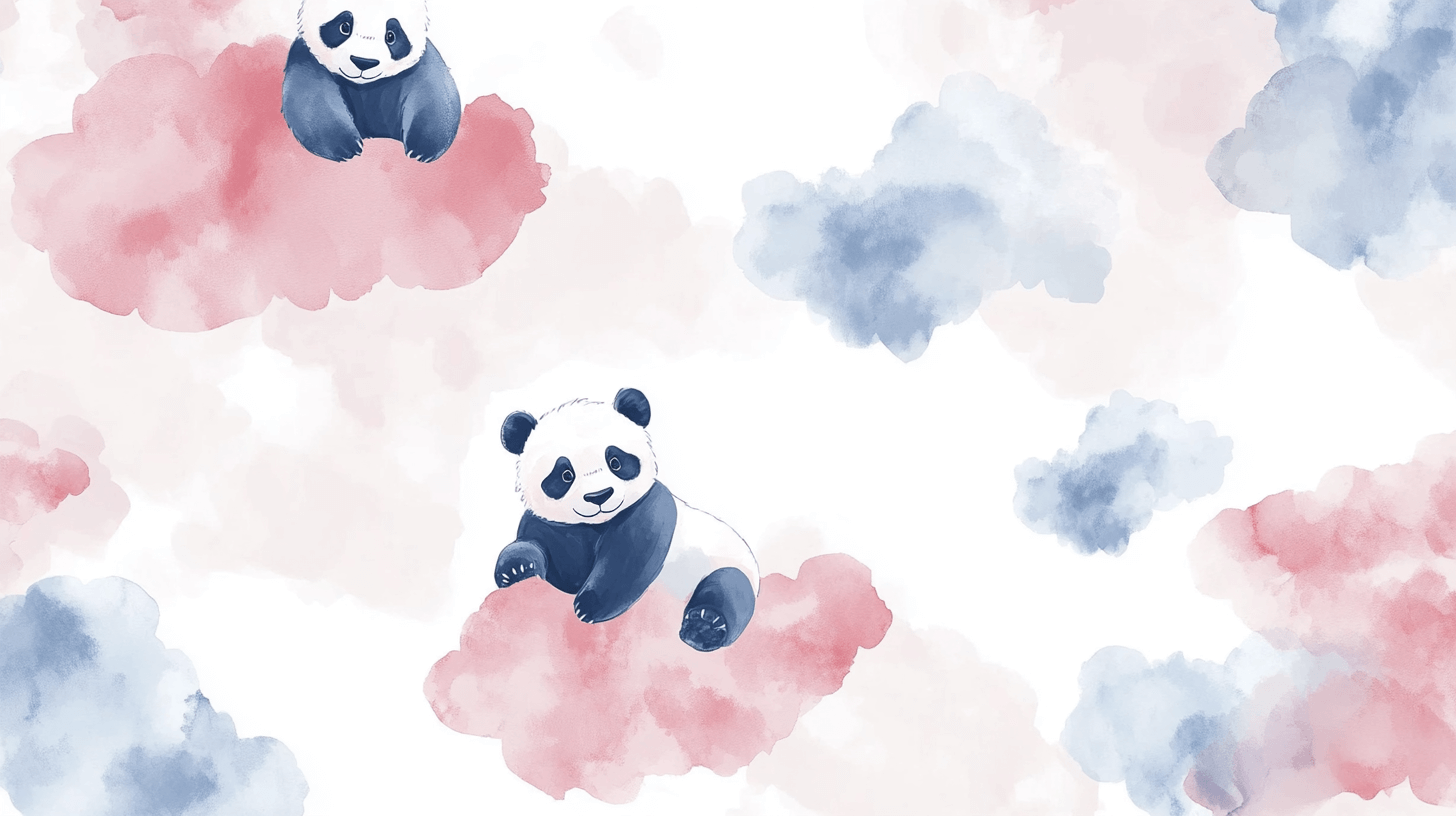Papier Peint Panda Et Nuages Pastel