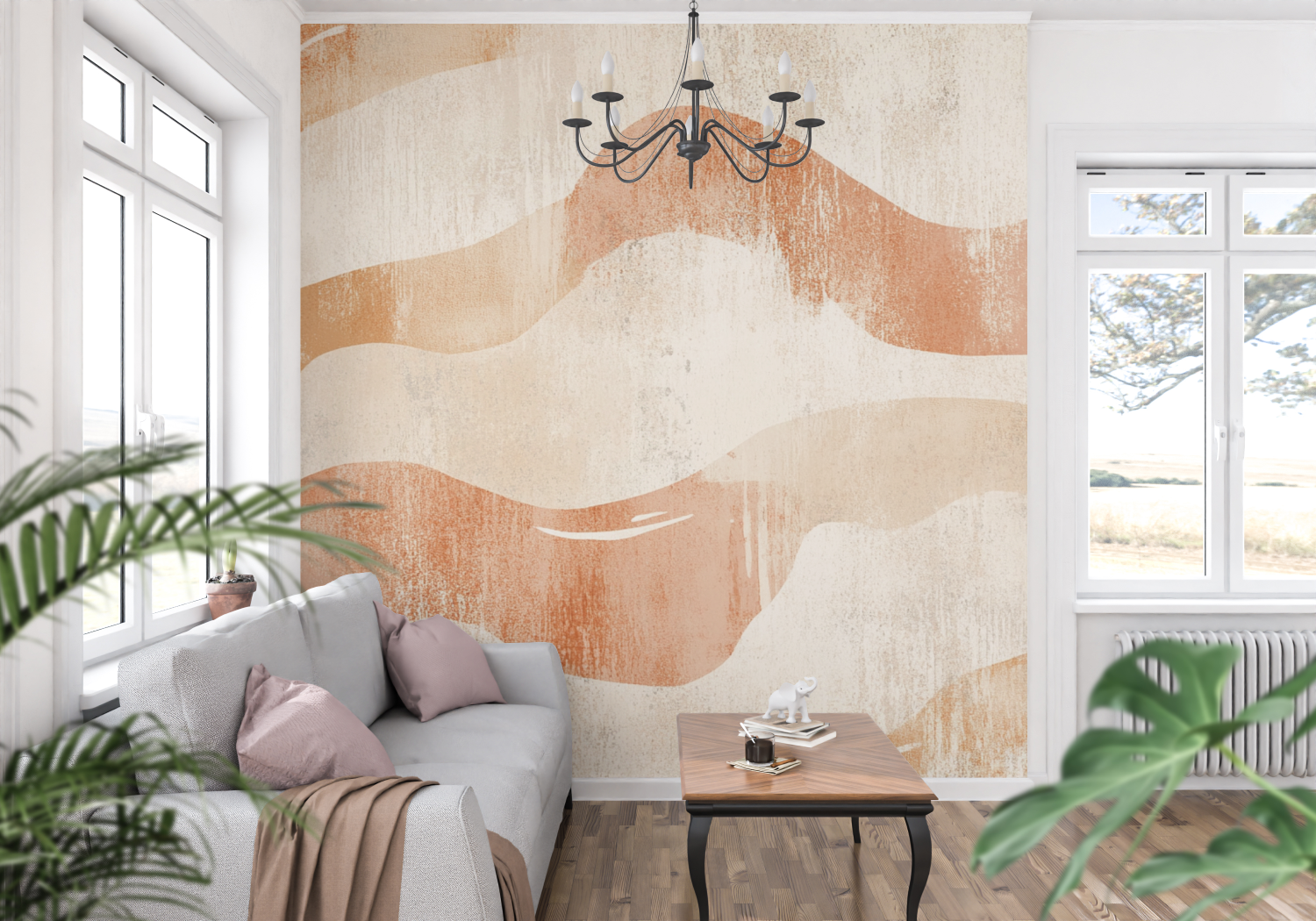 Papier peint terracotta et beige tendance panoramique mur