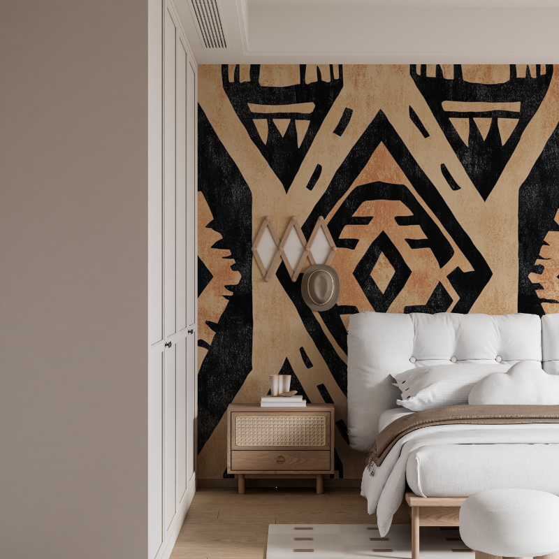 Papier peint terracotta avec motifs azteques mural