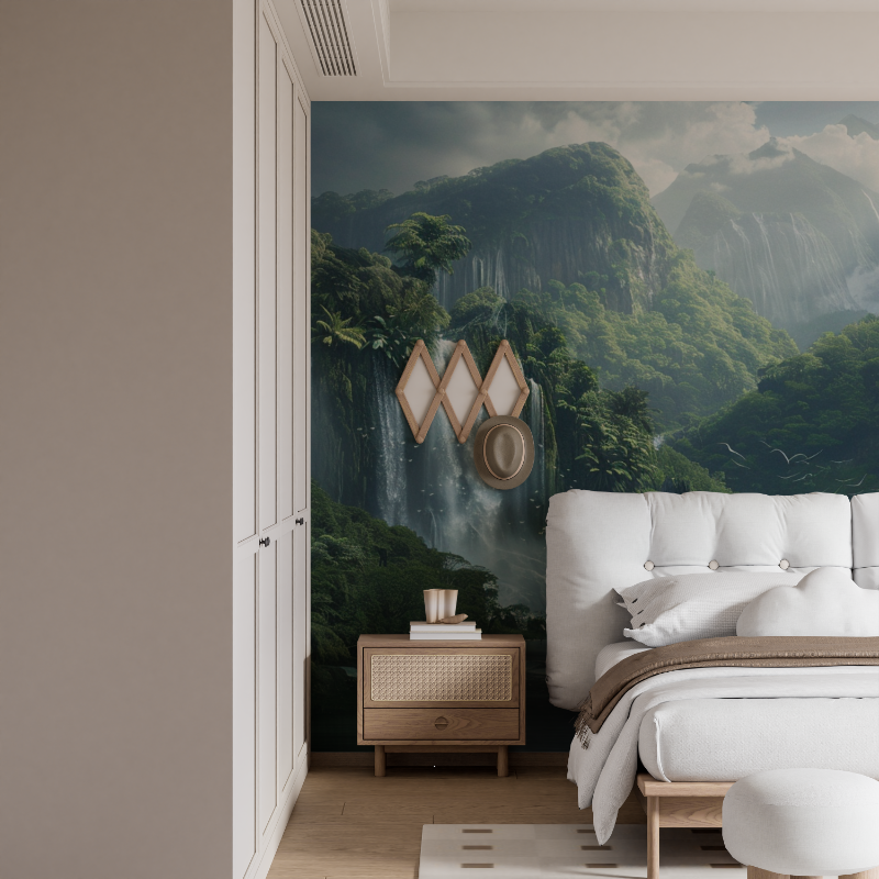 Papier peint photo cascade en montagne mural