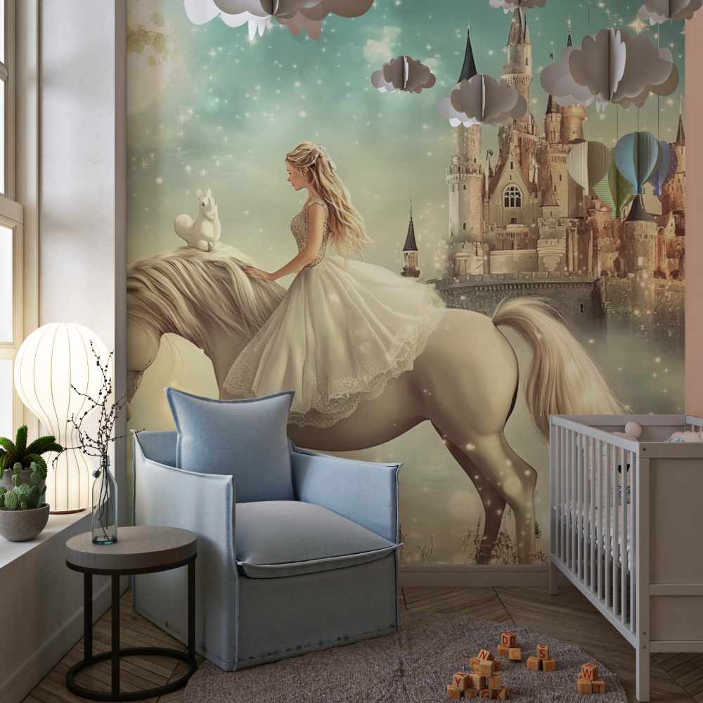 Papier peint princesse chateau licorne chambre de fille