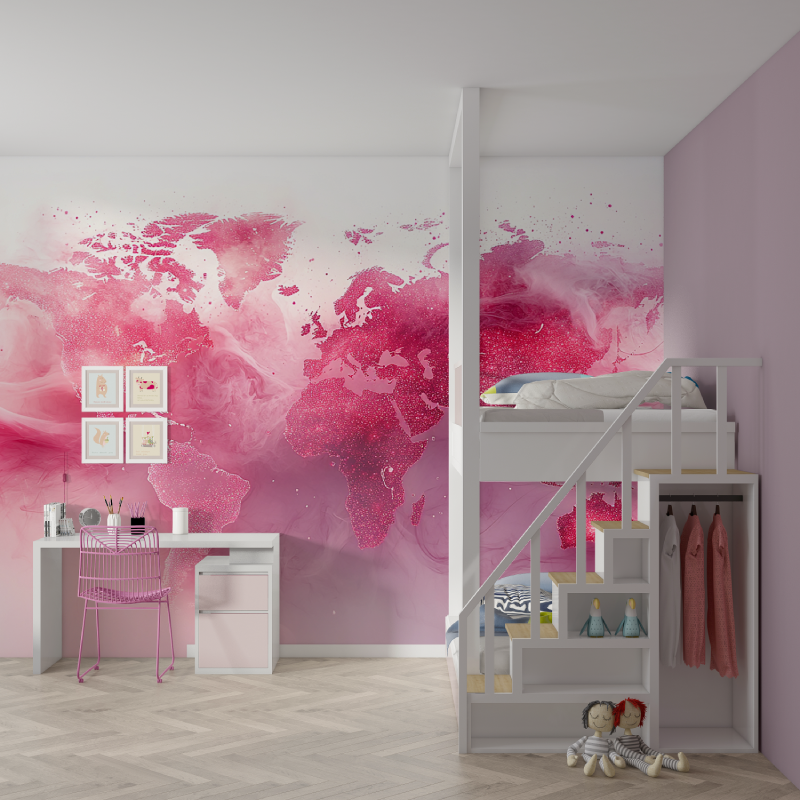 Papier peint carte du monde chambre fille mur chambre fille