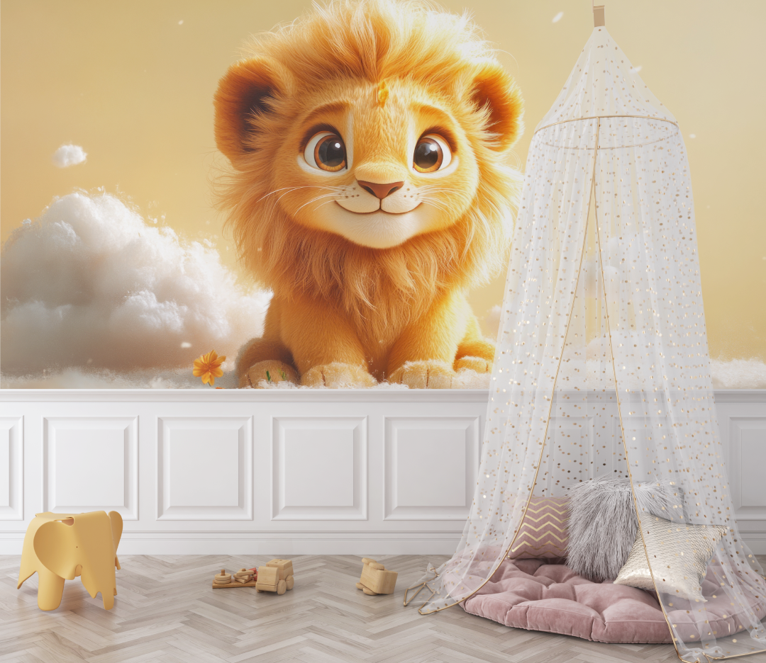 Papier peint lion et nuages bebe