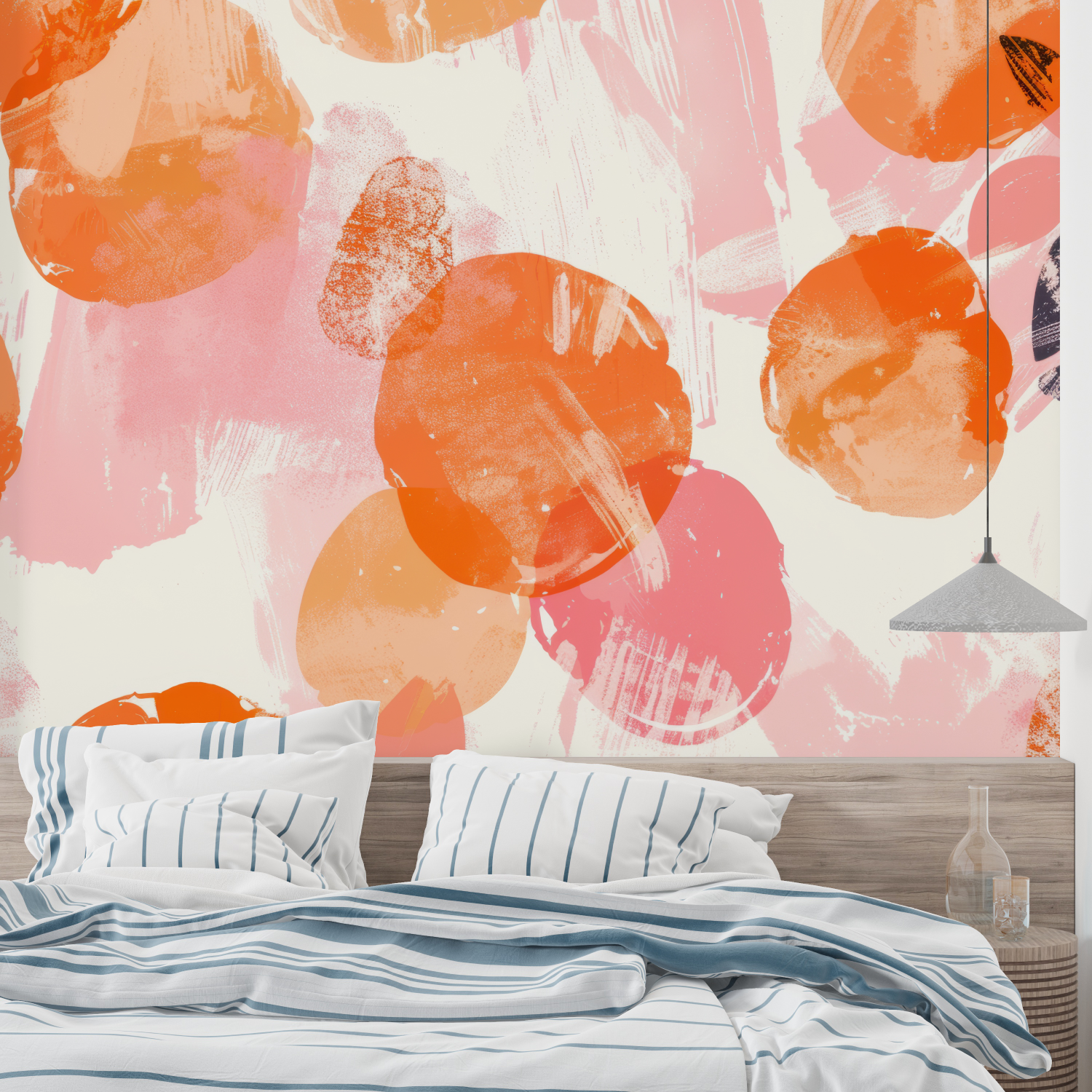 Papier Peint Motifs Rose Orange - mural