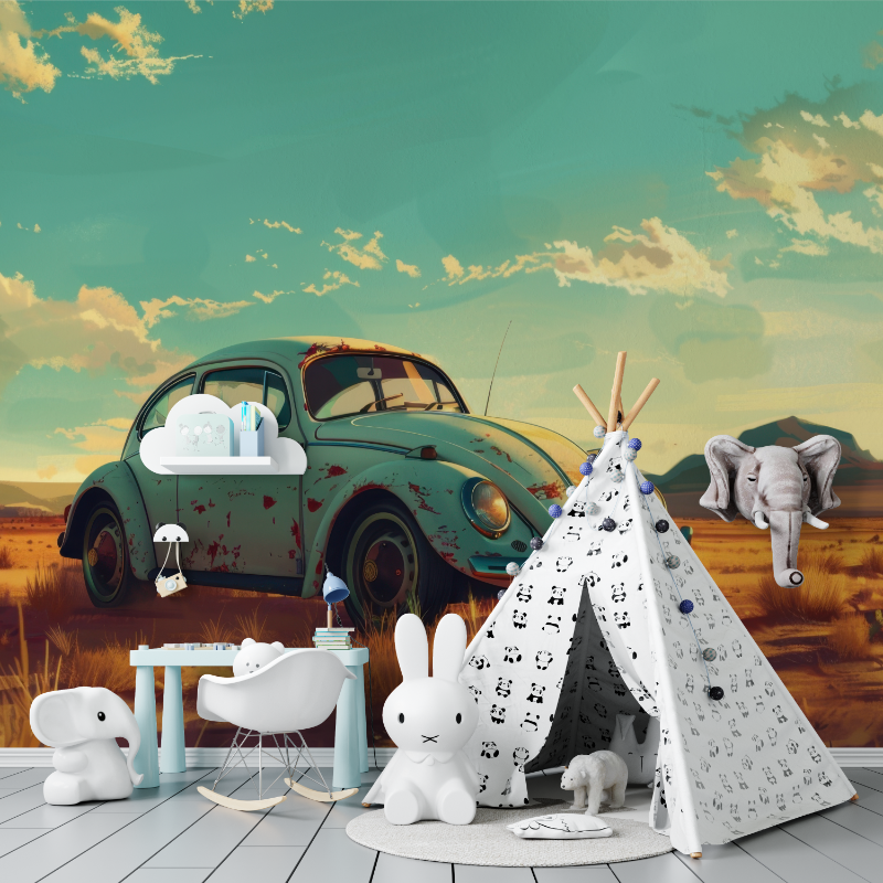 Papier peint avec voiture coccinelle tapisserie murs