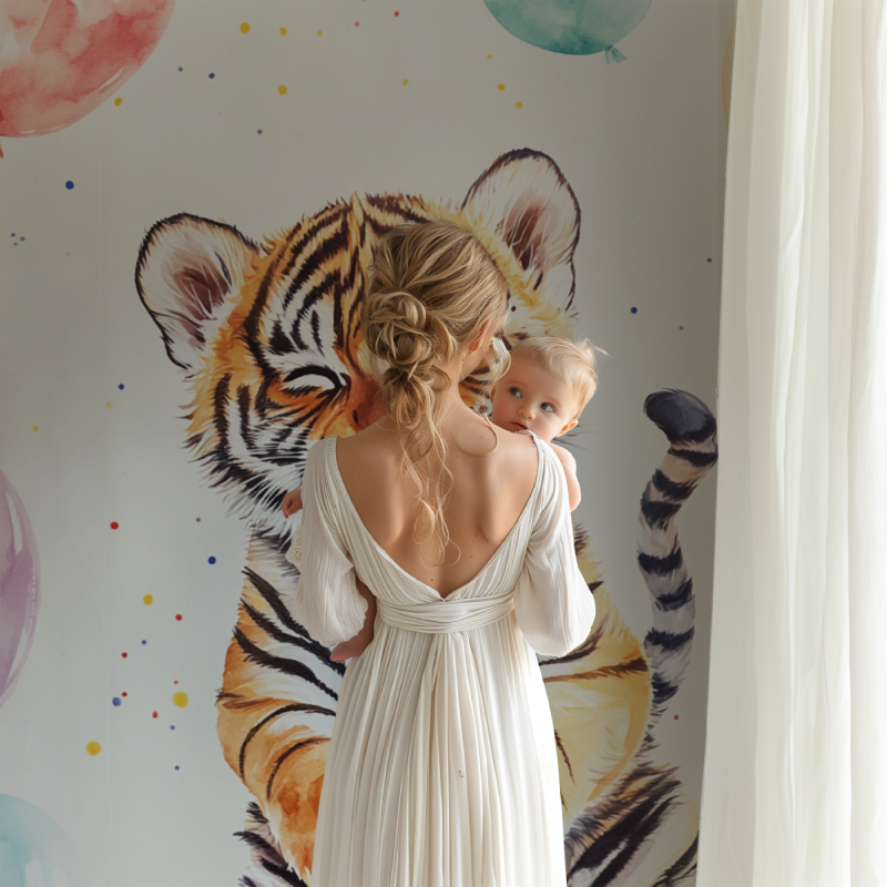 Papier peint tigre et ballons colores bb123