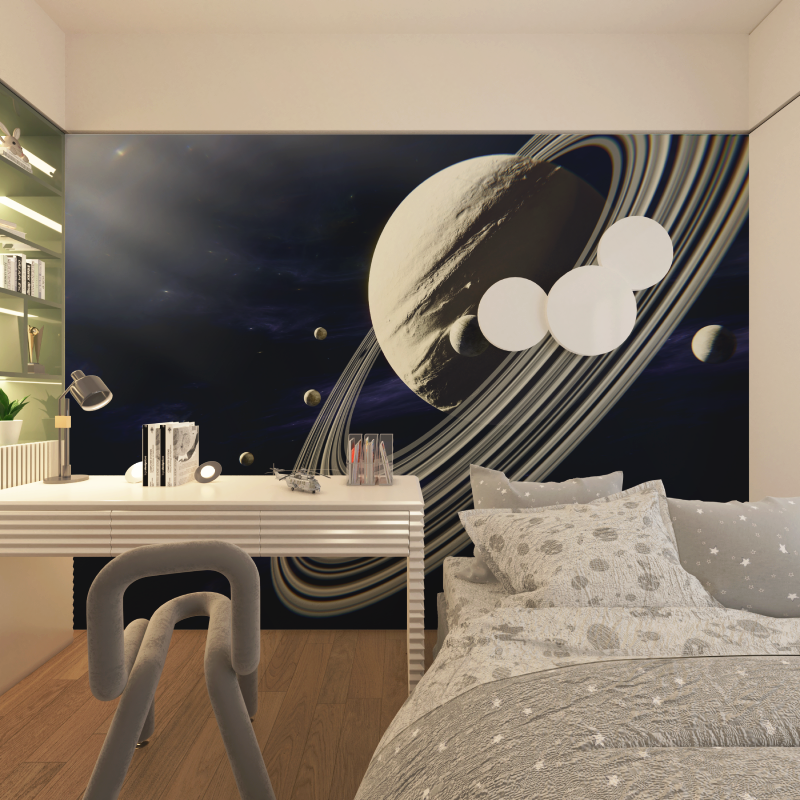 Papier peint espace lune et saturne chambre adolescents