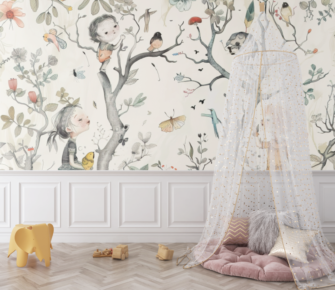 Papier peint Animaux vintage bébé - bebe tipi