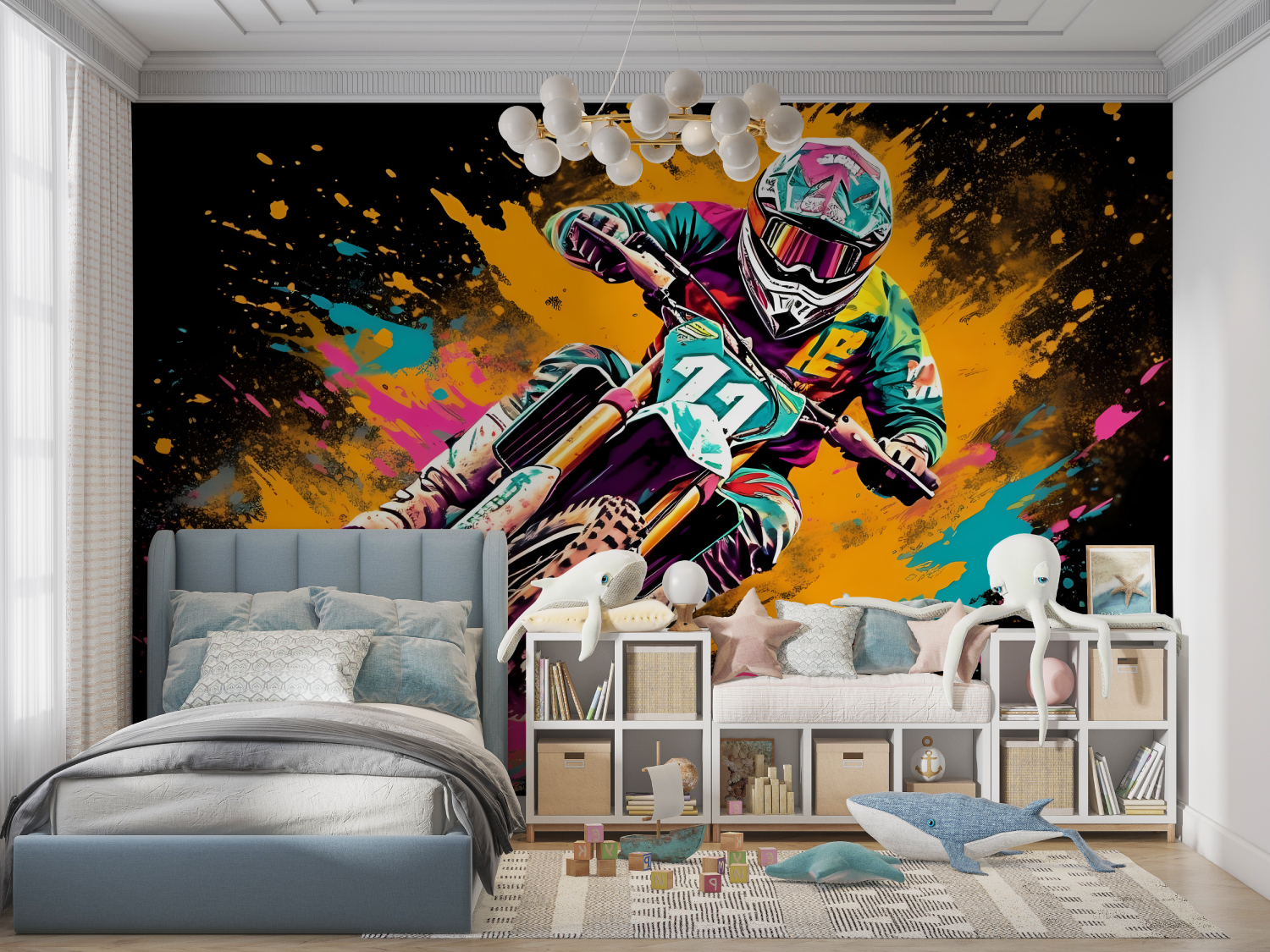 Papier peint graffiti motocross panoramique garcon