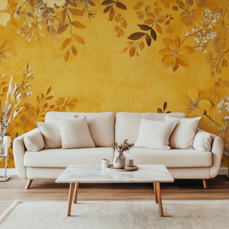 Papier peint vintage jaune canape simple