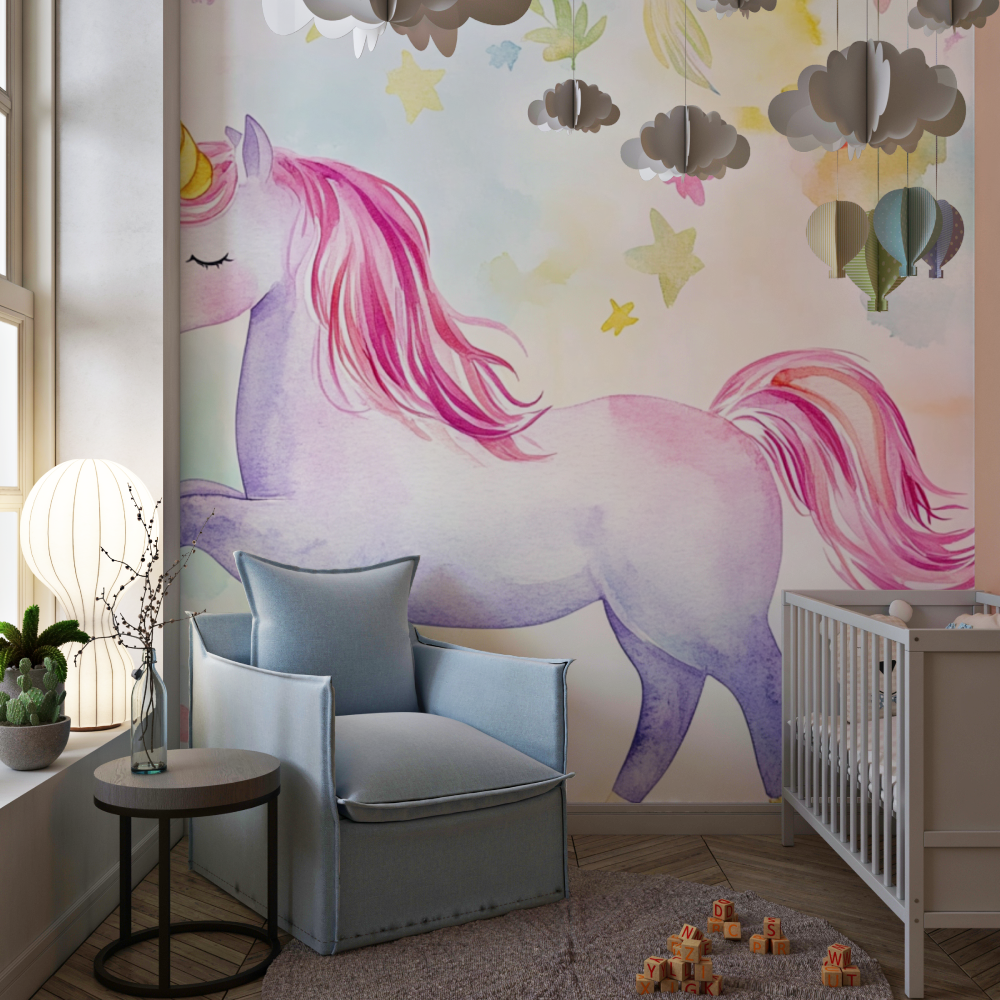 Papier peint deco licorne blanc...e blanche chambre de fille