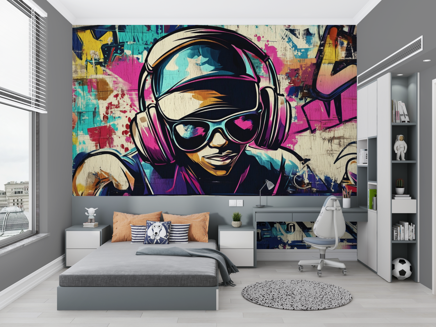 Papier peint theme hip hop chambre petit