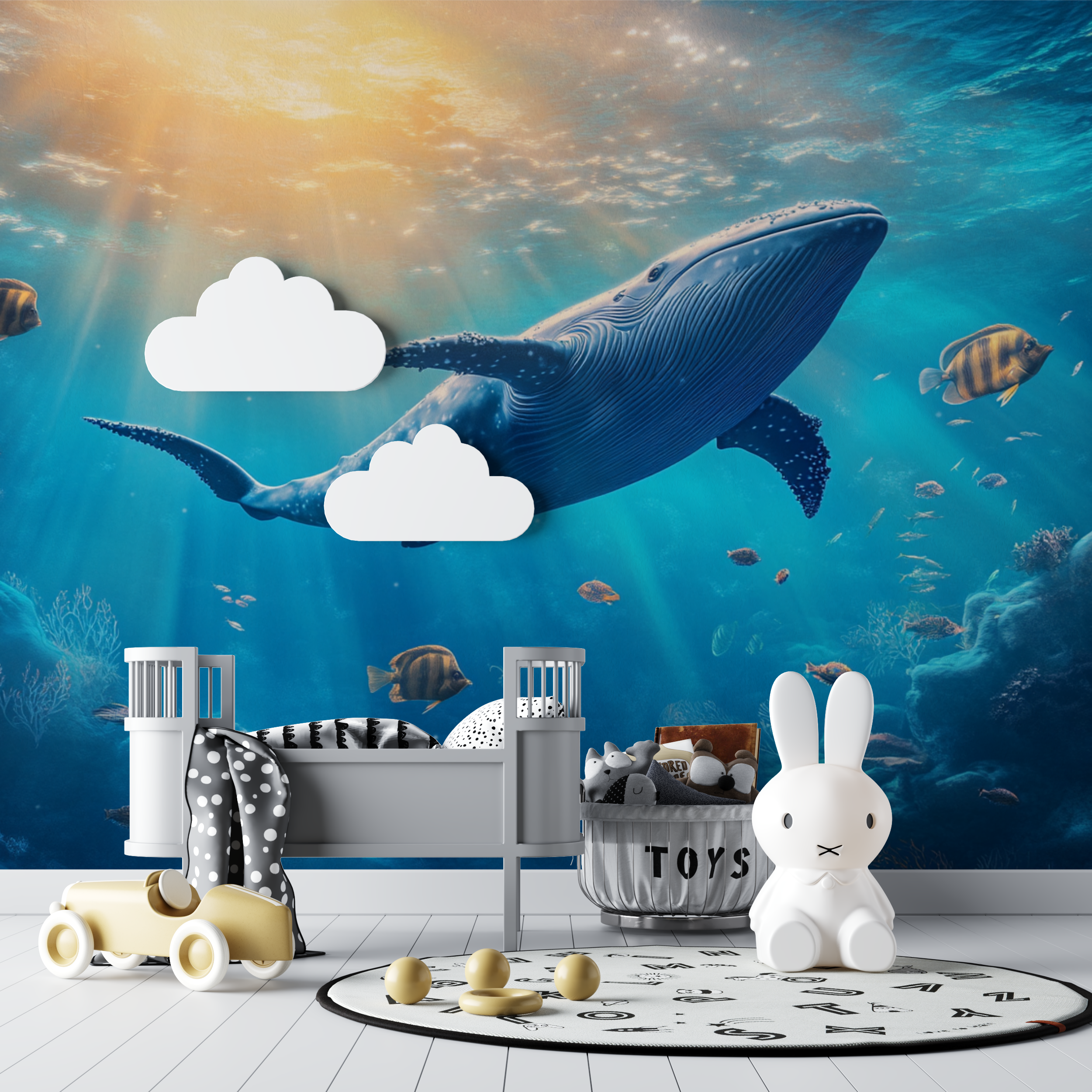 Papier peint marin theme baleine et ocean bebe tipi