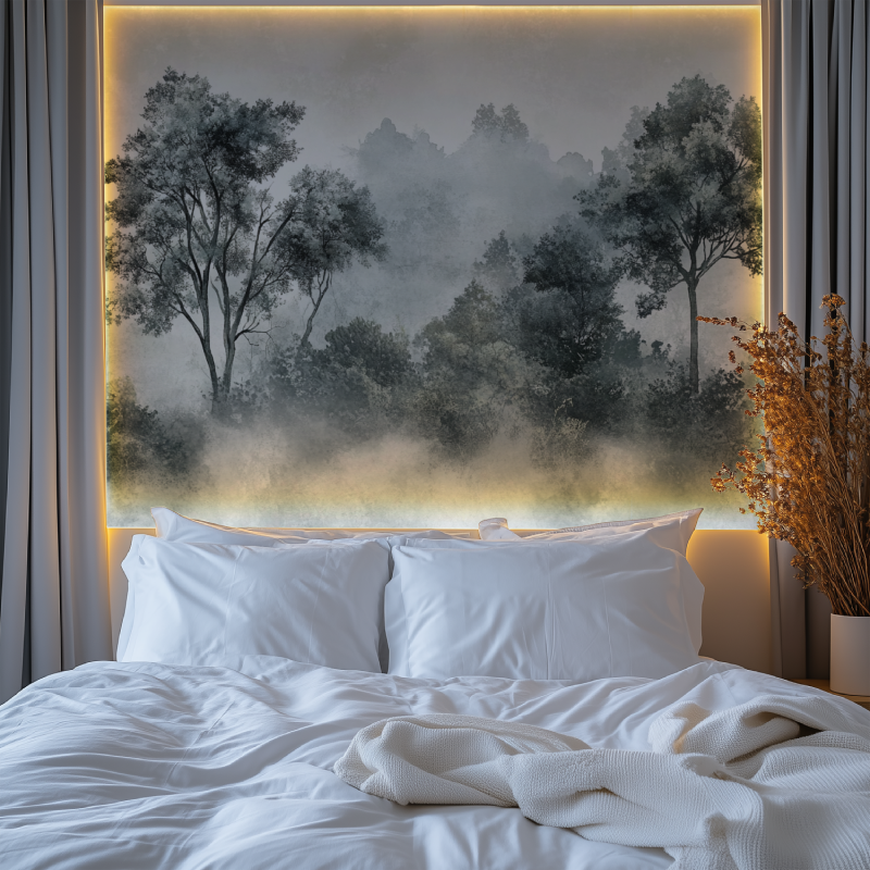 Papier peint arbre brume chambre premium