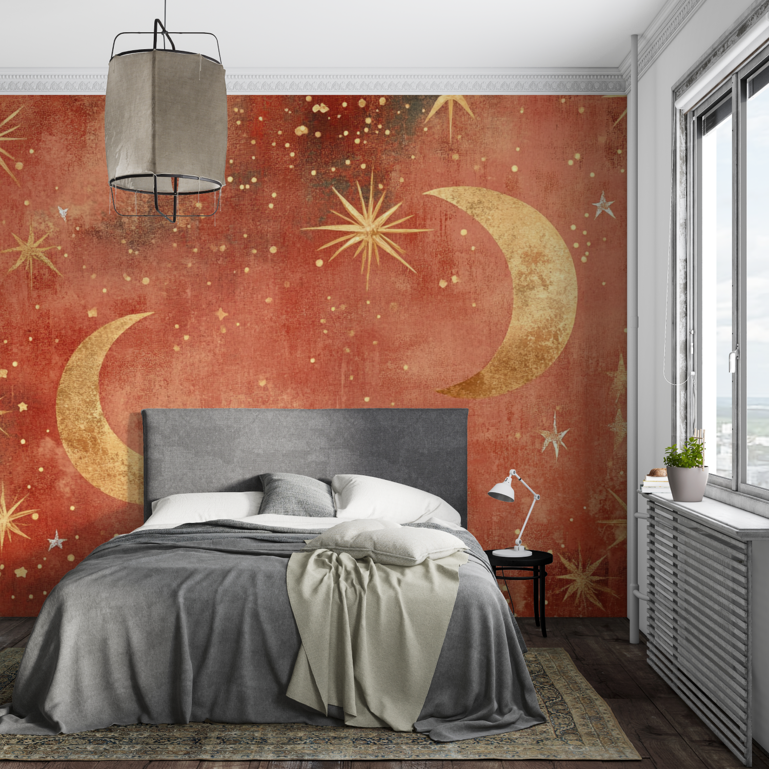 Papier peint terracotta oriental lunes et etoiles mural