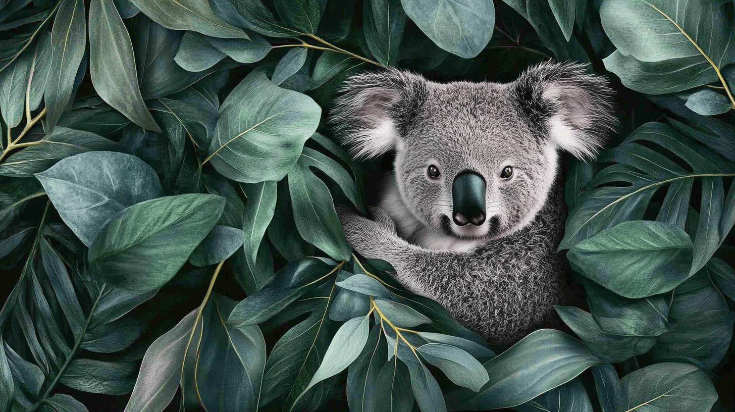 Papier Peint Koala Dans Un Cocon De Feuilles