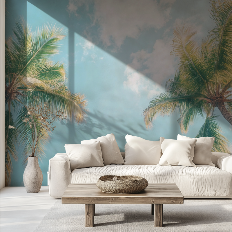 Papier peint trompe loeil plage canape tendance