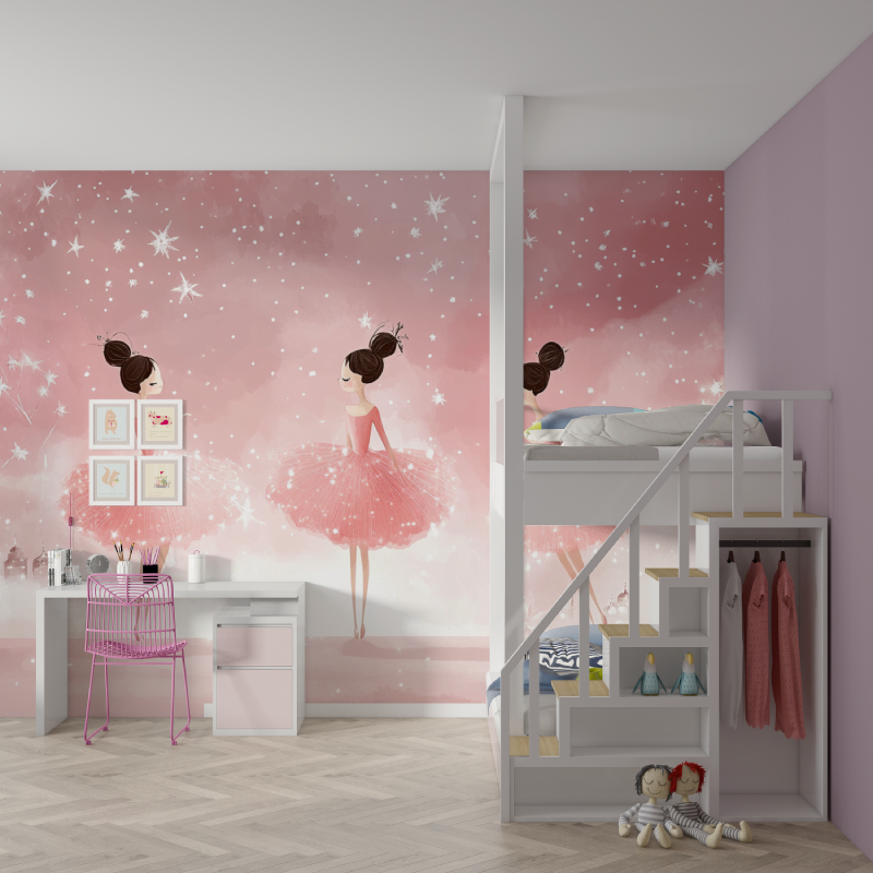 Papier peint ballerines mur chambre fille