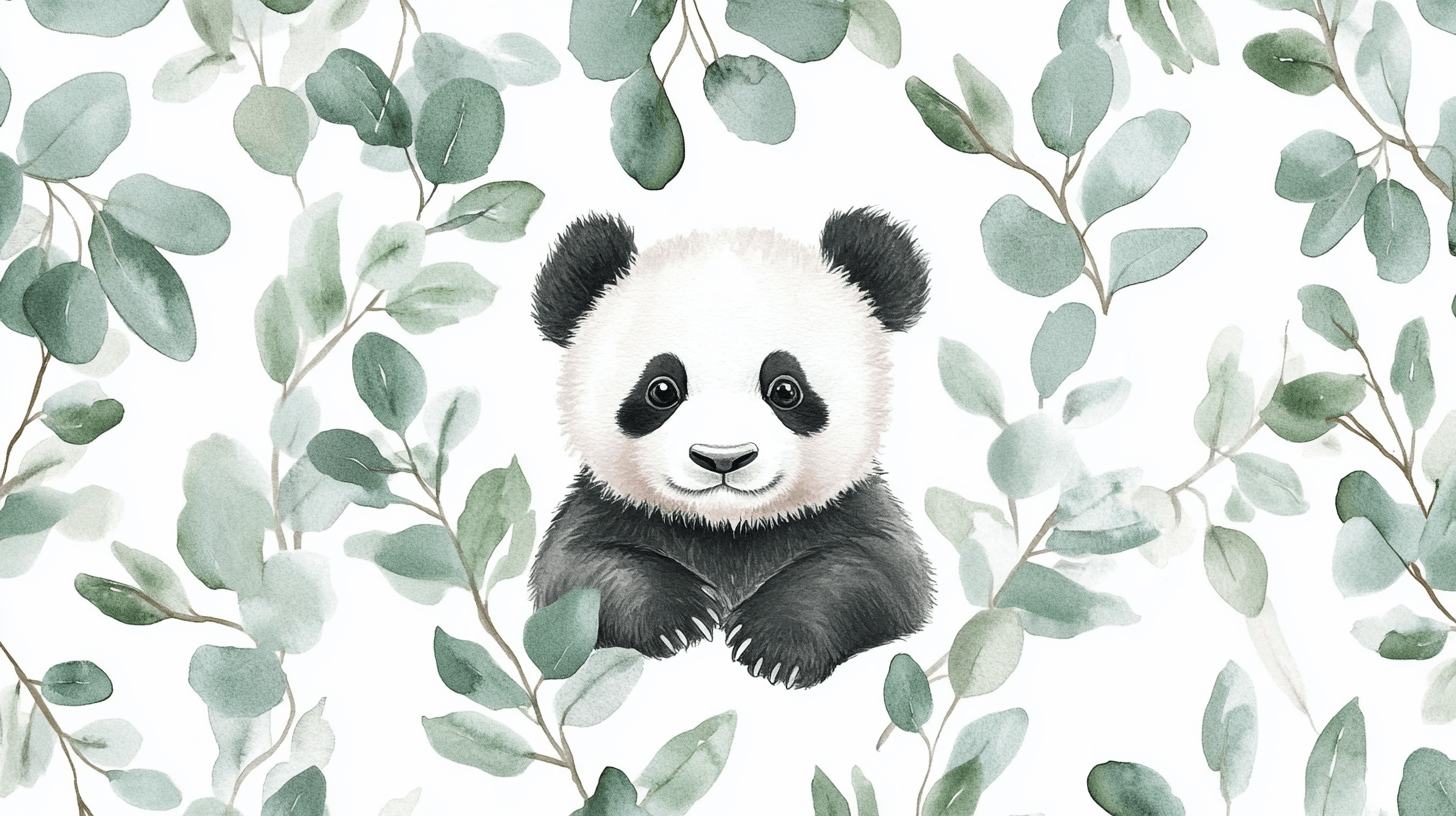 Papier Peint Panda Et Feuilles D'eucalyptus