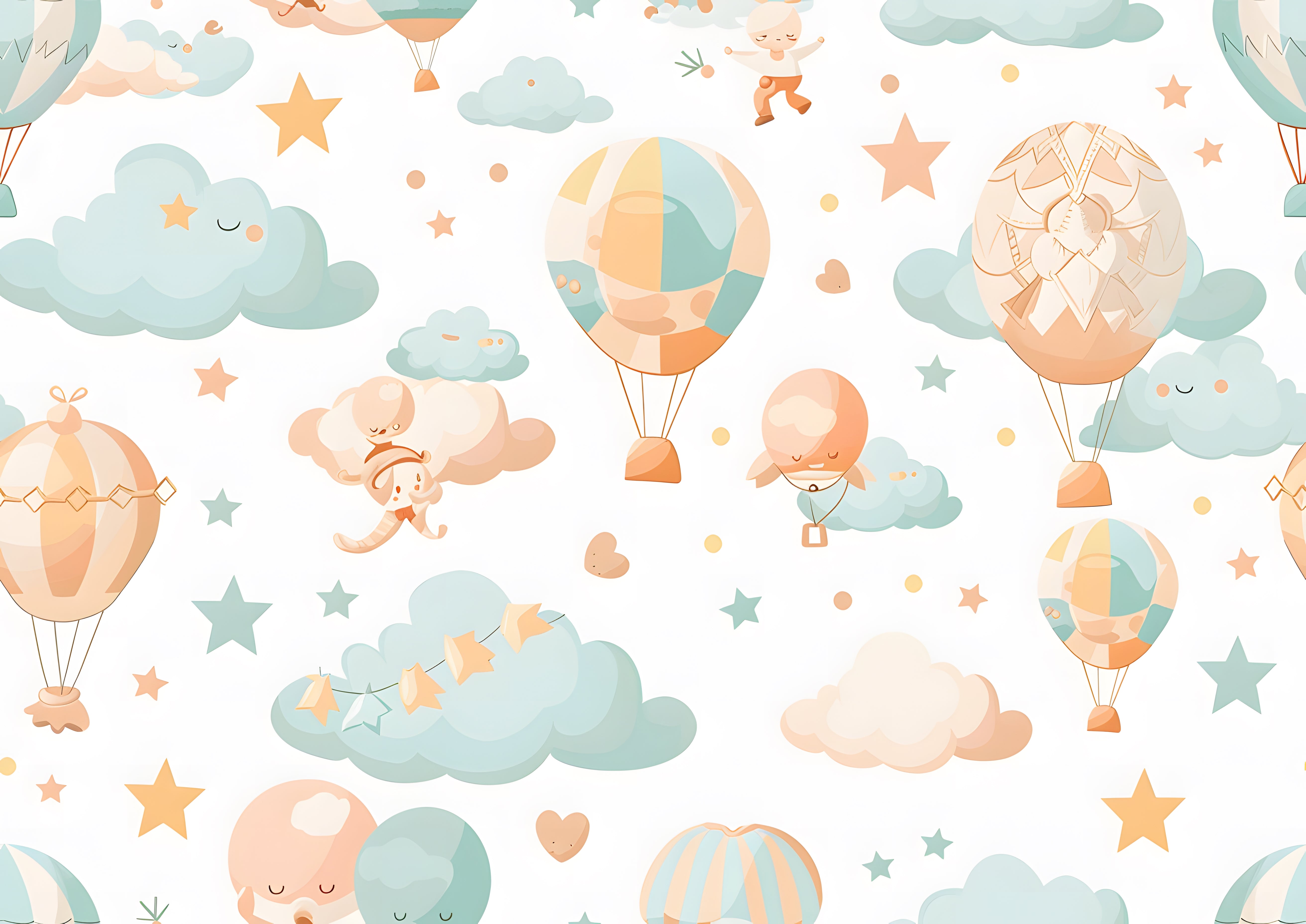 Papier peint bébé Montgolfières et nuages