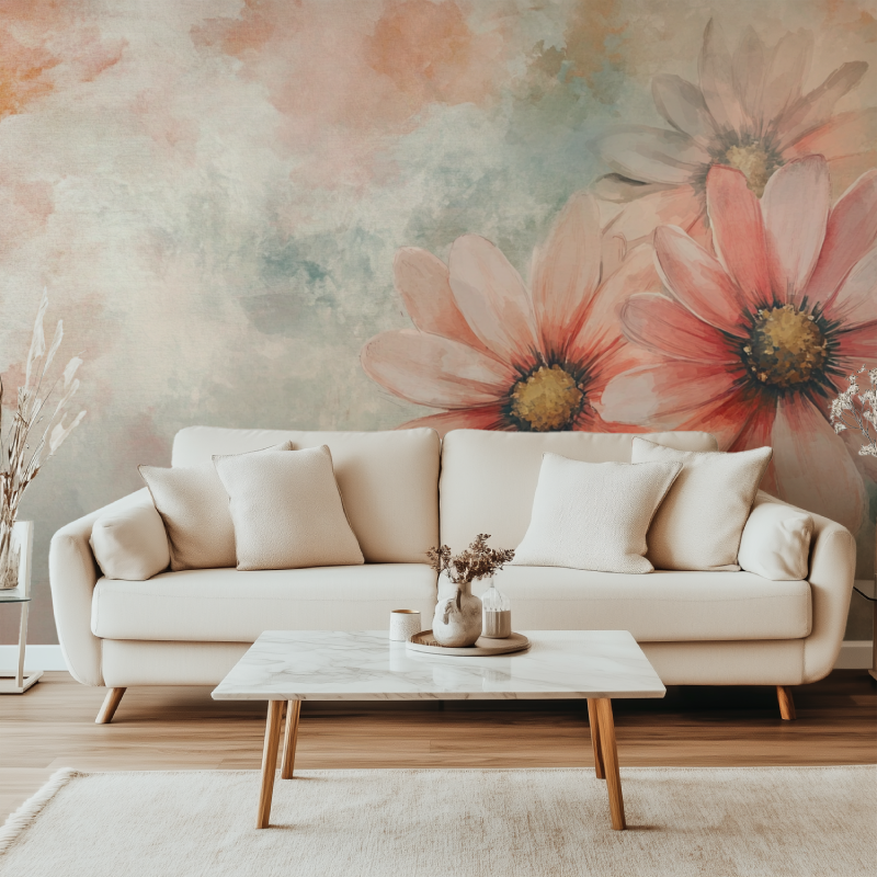 Papier peint mural fleur vintage canape simple