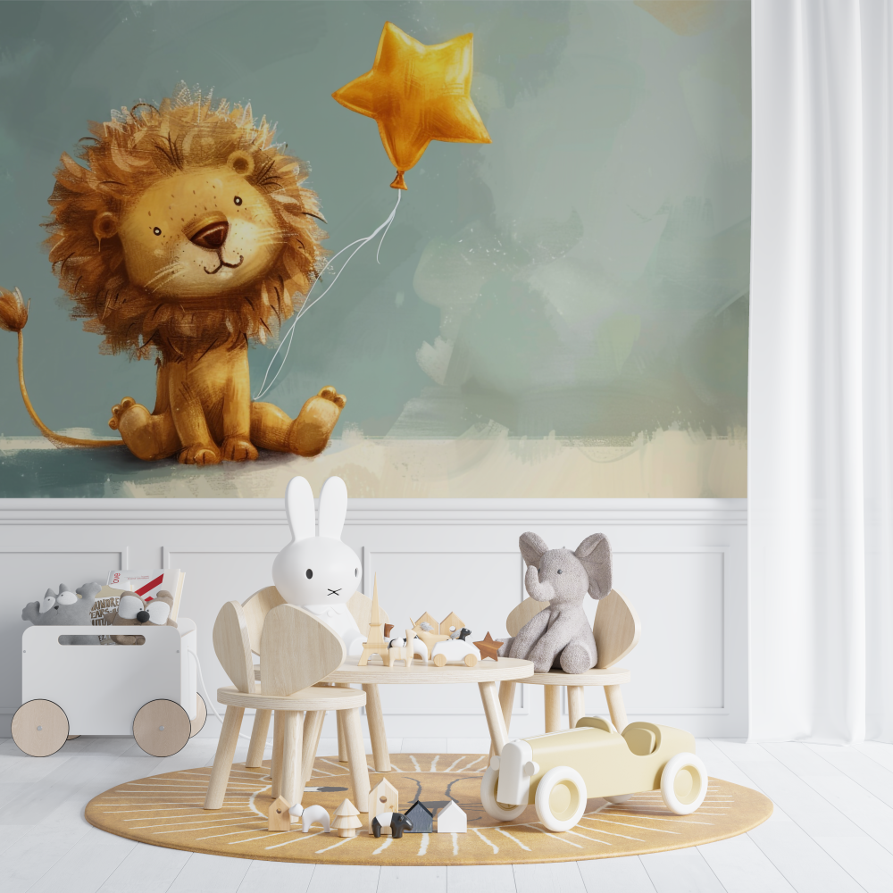 Papier peint lion petite etoile chambre de bebe