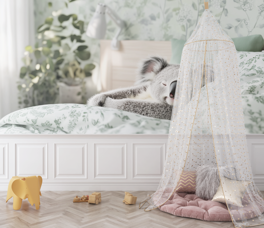 Papier peint koala endormi sur un coussin bebe