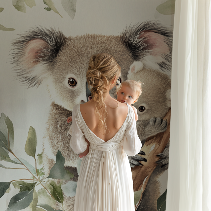 Papier peint koala blotti contre sa maman bb123