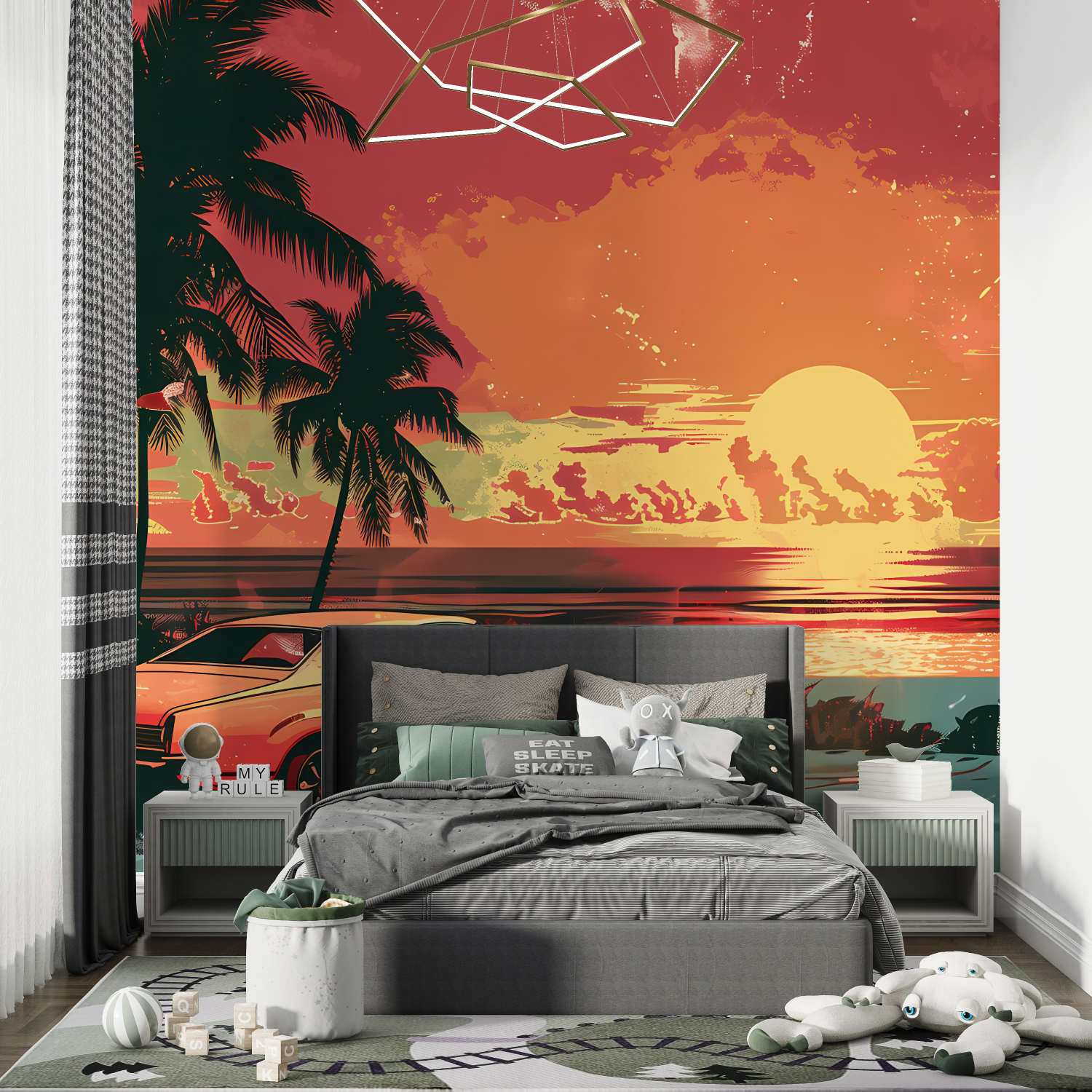 Papier peint retro voiture miami chambre de garcon